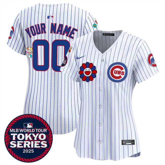 Womens Chicago Cubs ACTIVE PLAYER Custom White 2025 Tokyo Series Limited Stitched Baseball Jersey(Run Small)